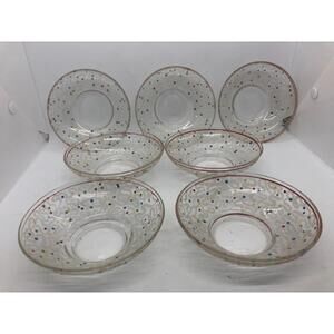 RARE MCM Frosted White Squiggle Red Blue Yellow Confetti Seven Bowls